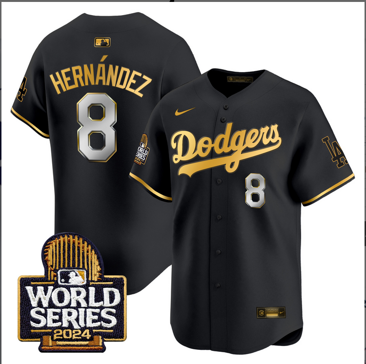 Men MLB Los Angeles Dodgers #8 Hernandez black 2024 World Series Champions Patch Limited Jersey20241105